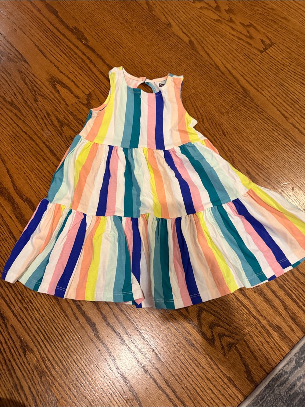 Tea Collection Multicolor Striped Tiered Dress - Blue, Pink, Yellow